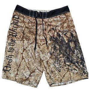 APPRIME Board Shorts Unlined Swimming Trunks Death to the Wicked Men's Large